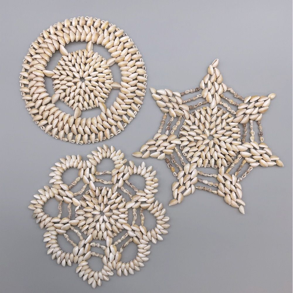 Vintage Puka Cowrie Seashell Trivets Wall Hanging 1970s Set of 3